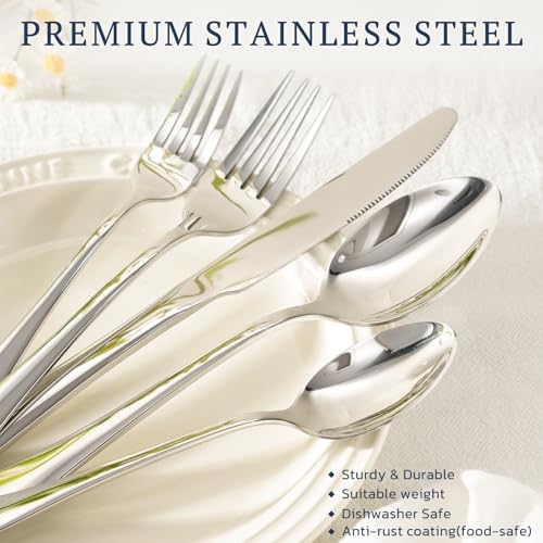 Astercook Silverware Set with Steak Knives 24-Piece Flatware Set for 4