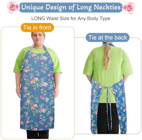 Plus Size Apron for Women, Vintage Floral Apron with 2 Pockets