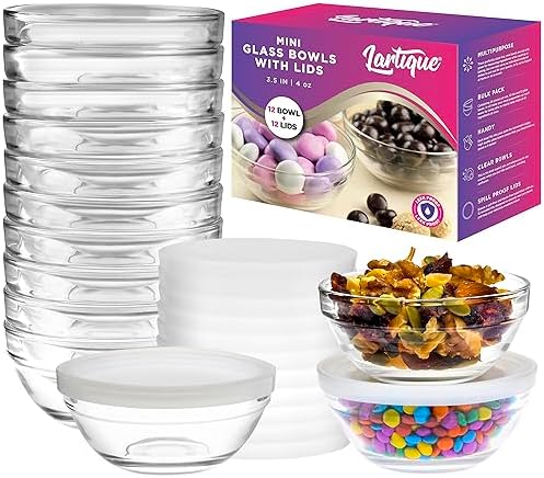 Mini 3.5 Inch Small Glass Bowls with Lids - Small Bowls Perfect for