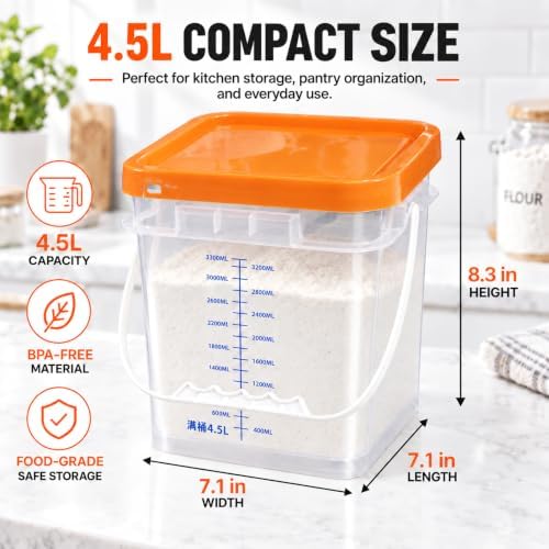 3 Pack 1 Gallon Clear Food Grade Plastic Buckets with Lids, Square