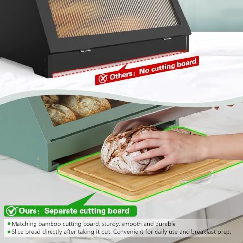 HOLTICO Roll Top Bamboo Bread Box with Cutting Board for Kitchen, Green