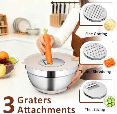 9 Pack Mixing Bowls with Airtight Lids & Grater Attachments, Khaki