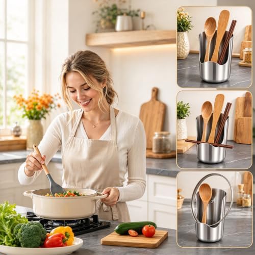 Multi-Functional Stainless Steel Kitchen Utensil Holder, 2-in-1 Spoon