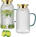 Buaic Glass Pitcher with Lid, 2 PACK 68 oz/2 Liter Vintage Water