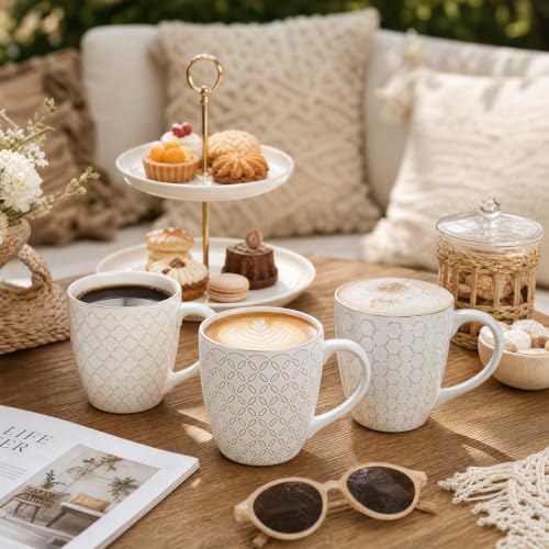 DOWAN Coffee Mugs Set of 6, 19 oz Large Mug, Ceramic Embossment