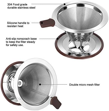 Stainless Steel Pour Over Coffee Maker, Reusable Coffee Dripper for