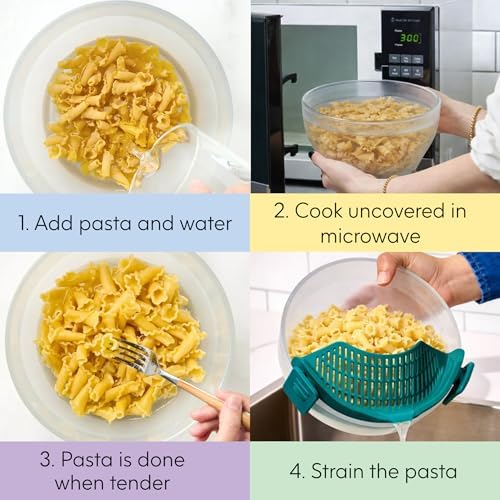 Anyday 8 Cup Glass Microwave Pasta Cooker, Clear Black Sesame