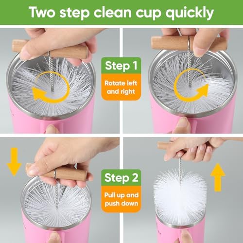 3 PCS Bottle Clean Brush Set, Long Wooden Handle Bottle Cleaner Brush