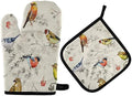 QMXO Retro Spring Summer Birds Oven Mitts Quilted Cotton Lining
