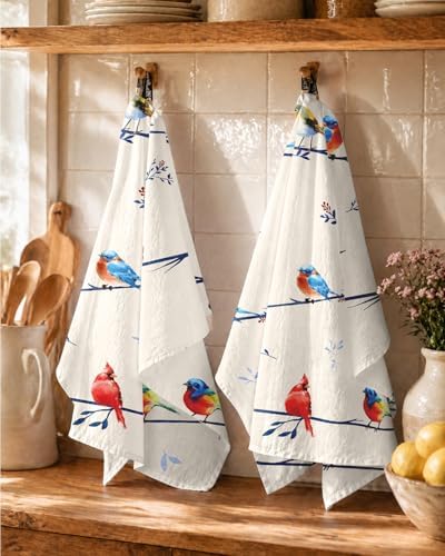 Miss Adola 150GSM Flour Sack Kitchen Towels Set of 2, Watercolor Bird