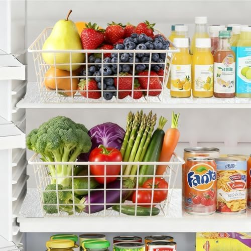 4 Pack White Wire Baskets for Pantry, 11" Upright Wire Freezer Storage