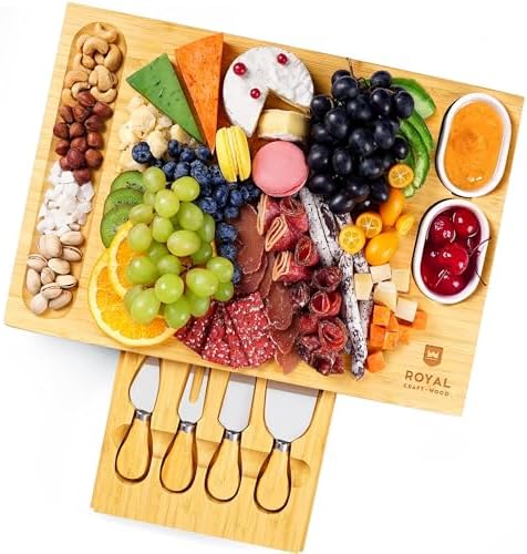 ROYAL CRAFT WOOD Bamboo Cheese Board and Knife Set with Charcuterie