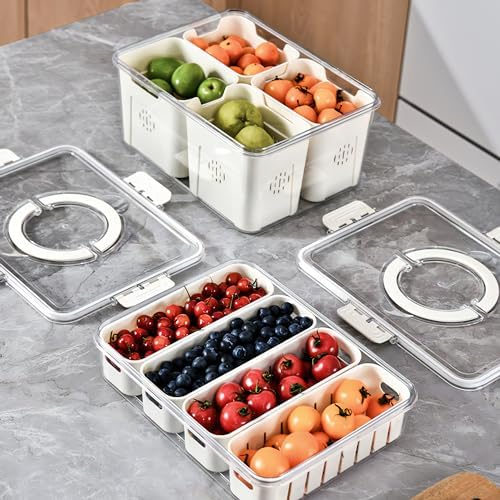 2Pack Divided Snackle Box with Lids Stackable Food Serving Tray for