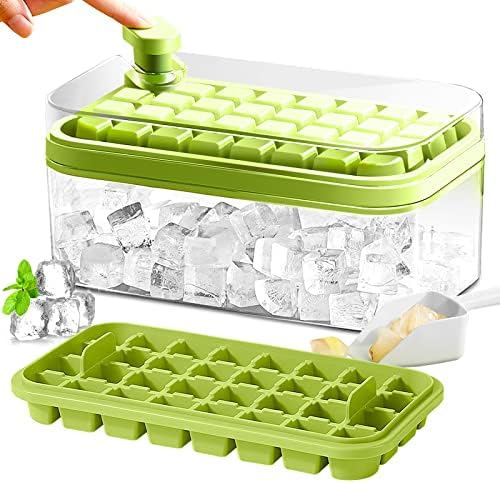Ice Cube Tray with Lid and Bin, 2 Pack, 64 Pcs Cubes Ice Trays for