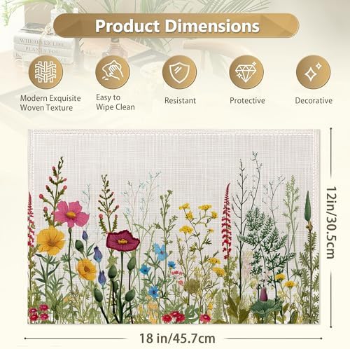 Set of 6 Washable Herbs and Wild Flowers Placemats Non-Slip