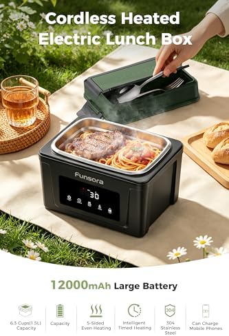 Cordless Heated Lunch Box, Rechargeable Electric Food Warmer