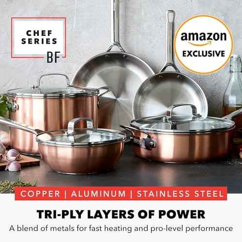 GreenPan x Bobby Flay 8 Piece Copper Clad Pots & Pans, Induction Ready Cookware, Measurement Markings, Stainless Steel Base & Interior, Oven Safe to 500˚F