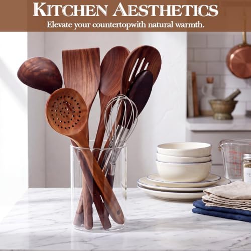 7 Piece Walnut Kitchen Utensil Set with Turner, Ladle, Slotted Spoon