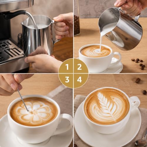 4 Pcs Milk Frothing Pitcher, 20oz/600ml Stainless Steel Milk Steamer