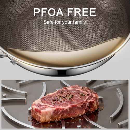 12.5-Inch Hybrid Stainless Steel Wok Pan with Lid, Laser-Textured Nonstick Stir Fry Pan, PFOA-Free, Induction Compatible, Oven & Dishwasher Safe for All Cooktops