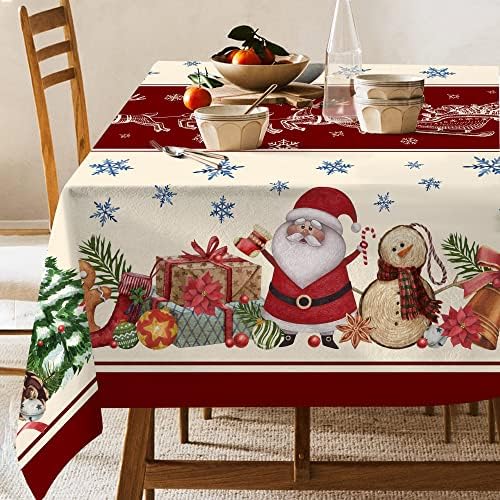 Hexagram Christmas Tablecloth Rectangle 60x120 Inch, Red Snowman