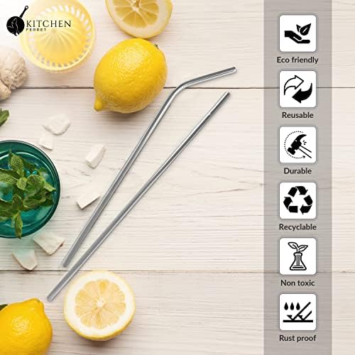 Set of 8 Reusable Stainless Steel Metal Drinking straws with x2