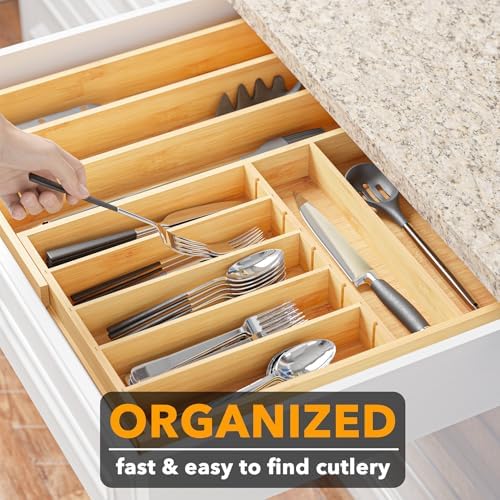 SpaceAid 2.5" High Bamboo Silverware Drawer Organizer with Labels