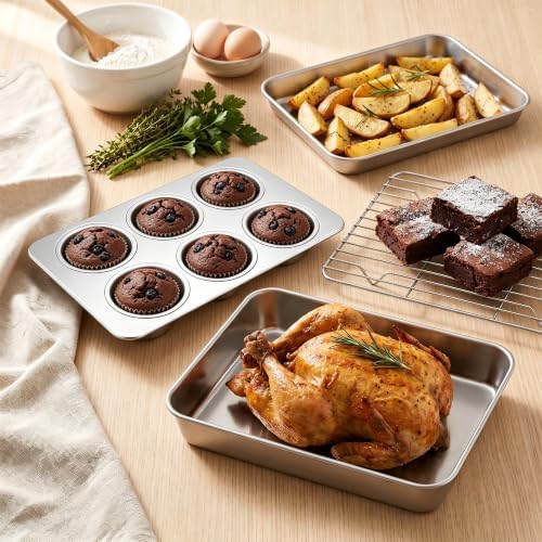 LIANYU Baking Pan Set for Toaster Oven, Stainless Steel Bakeware Set