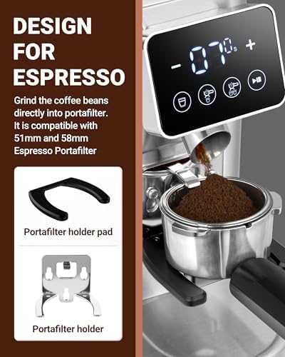 AMZCHEF Burr Coffee Grinder, 48 Settings, Metallic Silver