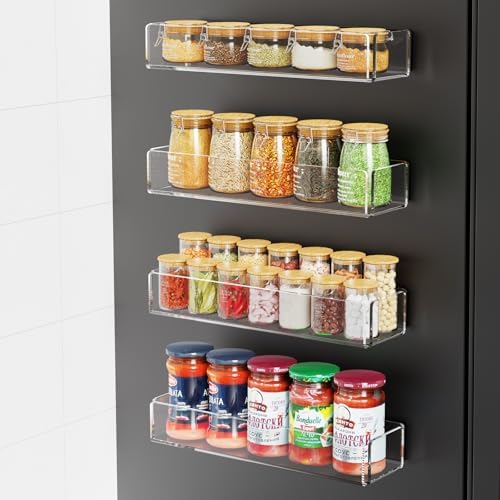 4 Pack Acrylic Magnetic Spice Racks, Clear