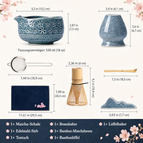 Buucup Blue Matcha Set, Ceramic Bowl Kit with Bamboo Whisk & Tools