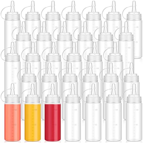 Hoolerry 32 Pcs 4oz Small Plastic Squeeze Bottle Bulk for Syrup Paint
