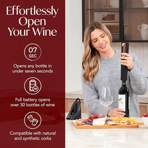 Rechargeable Electric Wine Bottle Opener - Charging Base and Foil