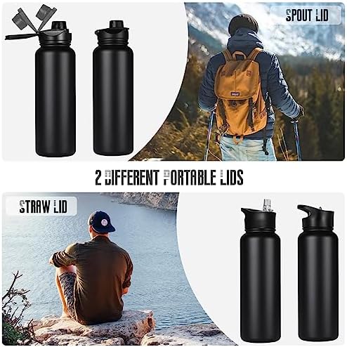 40 oz Insulated Water Bottle with Straw, Stainless Steel Sports Water