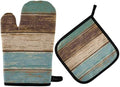 Oven Mitts Quilted Cotton Lining Farm Wooden Texture Potholders BBQ