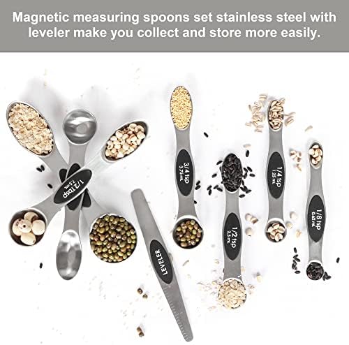 Magnetic Measuring Spoons Set Stainless Steel with Leveler,Ice Cube