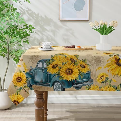 Sunflower Tablecloth 52x70 Inch, Yellow Summer Decor for Home