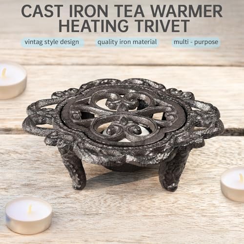 6.1 Inches Cast Iron Teapot Warmer Dish Cups Trivet,Flower-Shaped