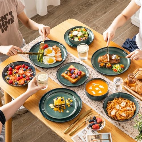 vancasso Starry Plates and Bowls Sets for 6, 24 Pieces Dinnerware Sets, Green Reactive Glaze Dishes Sets for Kitchen, Scratch Resistant Stoneware Dishes Set, Dishwasher and Microwave Safe