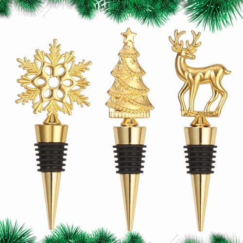 Wine Bottle Stopper,3 Pieces Christmas Snowflake Tree Deer Decorative