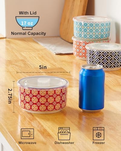 Metahom Ceramic Bowls with Lids Set of 4, Microwave Safe Soup Bowls