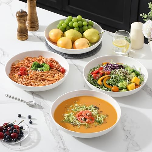 MALACASA 10" Large Pasta Bowls Set of 4, 56 OZ Wide and Shallow Salad