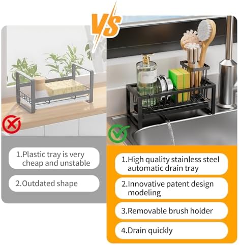 Stainless Steel Kitchen Sink Caddy, Black