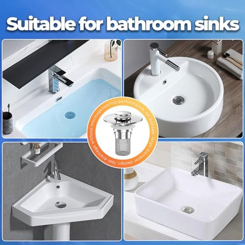Bathroom Sink Drain Strainer,(2PCS) Pop-up Sink Drain Strainer with