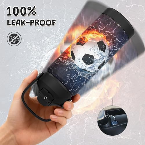 Boys Soccer Water Bottle for School,Kids 18 oz Insulated Stainless