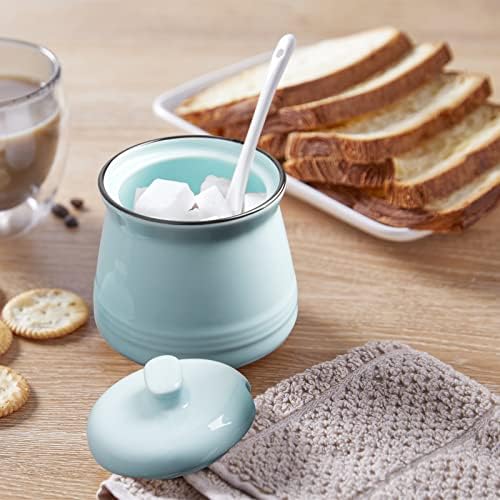 DAYYET Sugar Bowl with Lid and Spoon, 12 oz Ceramic Sugar Bowl with