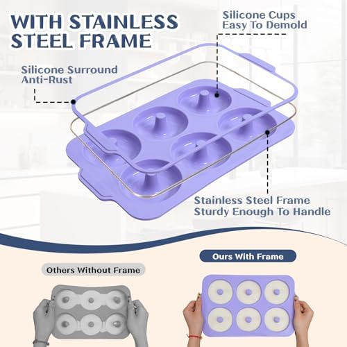 Nonstick Silicone Donut Pan: 3.5 Inch Doughnut Baking Mold with Frame
