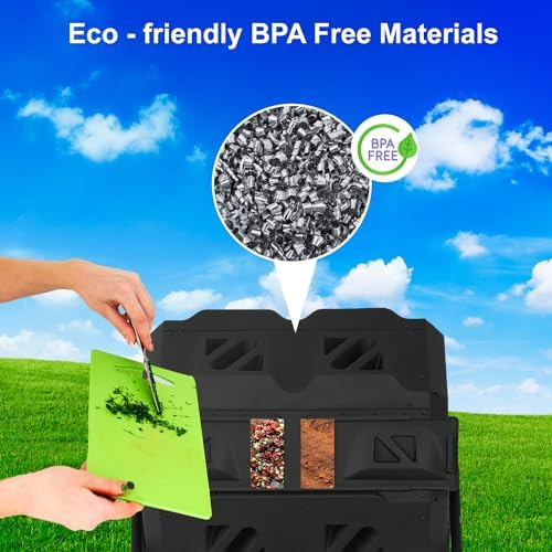 FDW | Outdoor Compost Bin | 43 Gallon | Black | Dual Chamber Tumbling