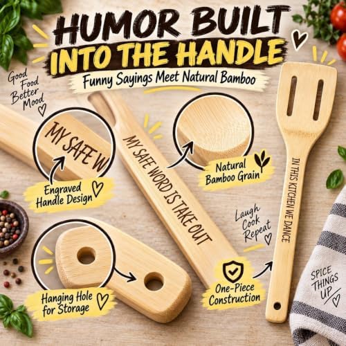 Cussing Cutlery Wooden Spoons for Cooking 6 Piece Bamboo Utensil Set