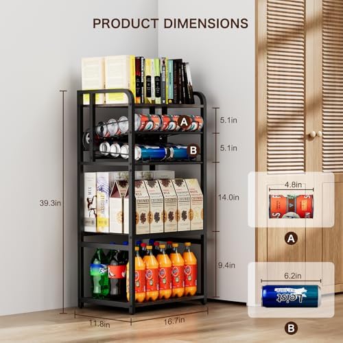 Soda Can Organizer for Pantry,5-Tier Drink Storage Shelf,Black